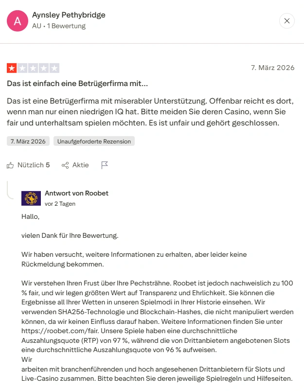 Negative Bewertungen Roobet kasino