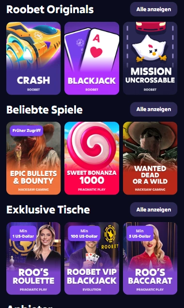 Roobet Casinospiele